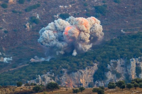 Smoke billows from the site of an Israeli airstrike in Marjayoun, near the Lebanon-Israel border, on September 23, 2024.