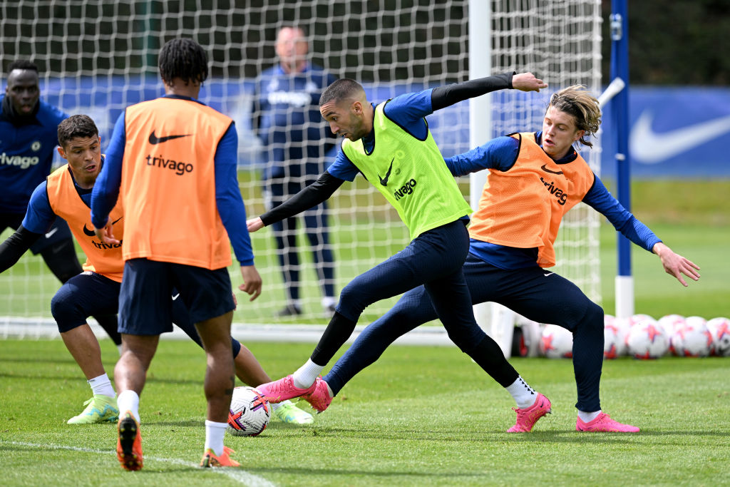 Silva [left], Ziych [green bib] and Gallagher [right] could all leave (Photo by Darren Walsh/Chelsea FC via Getty Images)